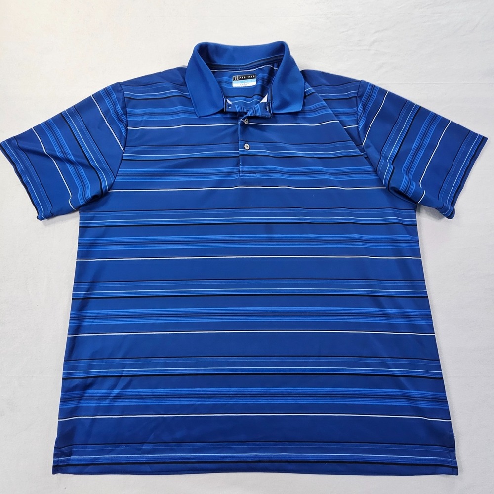 PGA Tour Airflux Blue Striped Short Sleeve Performance Polo Shirt Men's 2XL